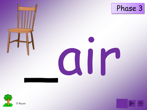 Phase 3: 'air' grapheme [chair, unfair] - activities and presentation