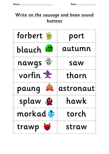 Phonics /or/ /au/ /aw/ family alien and real words | Teaching Resources