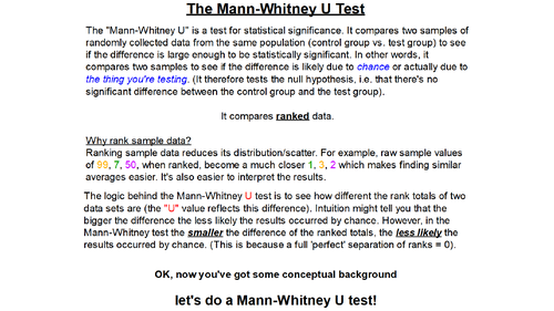 Mann Whitney U Test Edexcel A Level Psychology Concept Clear Example Student Task Answers Teaching Resources