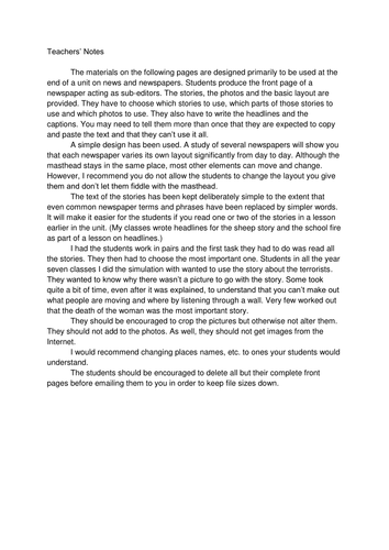 Newspaper Front Page Simulation