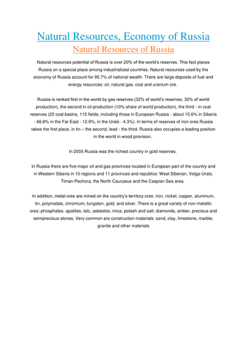 Russia's Natural Resources