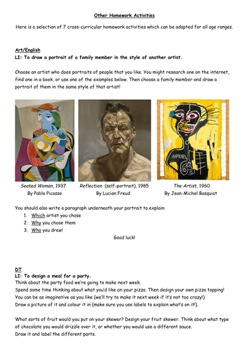 Cross-Curricular Homework Activities KS1-KS2.