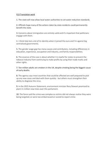 Y13 AQA Listening and translation exercises 