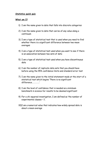 Statistical tests in A-Level biology (AQA)