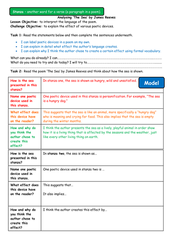 A Differentiated Poetry Lesson: Analysing'The Sea' by James Reeves 