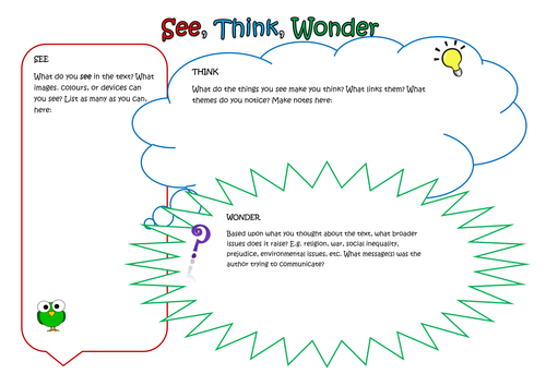 See, Think, Wonder: A Worksheet to Stimulate Deep Thinking, Opinion and Justification