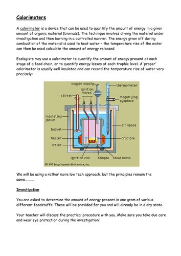 Calorimetry, energy in food, specific heat capacity and spearman rank