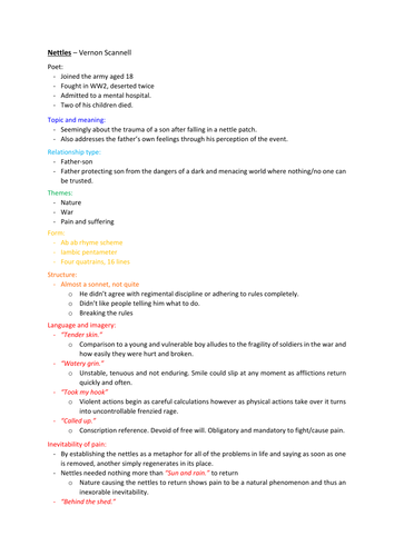 Nettles by Vernon Scannell - summary and analysis