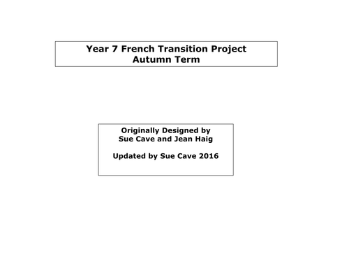 Year 7 French Transition Project - Design a cartoon character