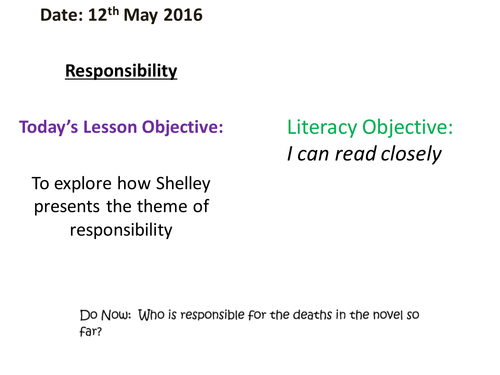 Frankenstein Assessment on Responsibility New GCSE 1-9; Complete Original Resource