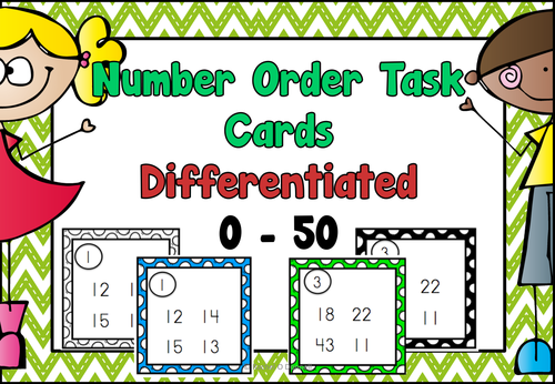 Number Order Task Cards Differentiated 0 - 50
