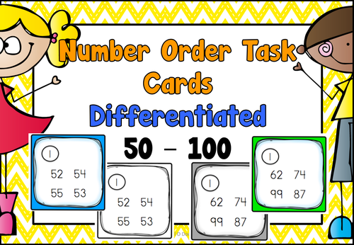 Number Order Task Cards Differentiated 50 - 100