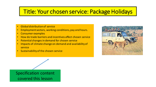 OCR A Geography package holidays revision ppt and sheet