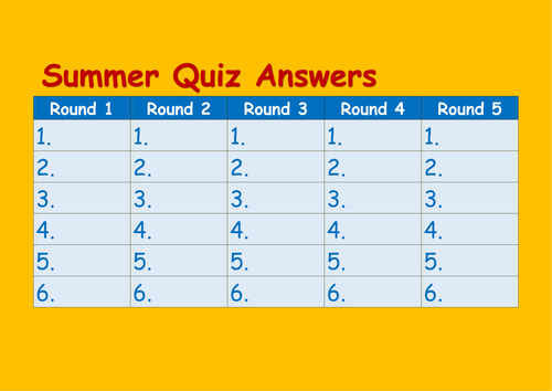 My Summer: PowerPoint quiz; work book and bingo cards