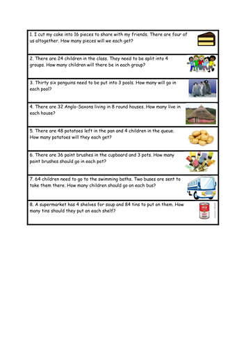 Division word problems- differentiated