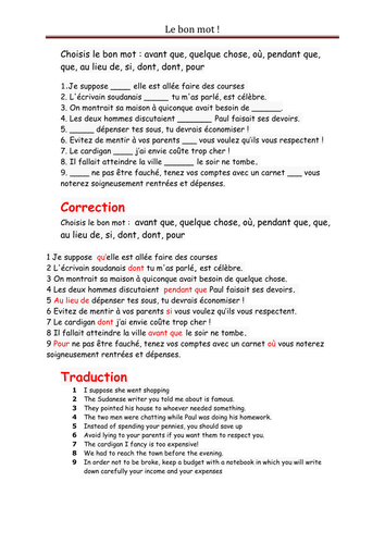 French AS - Grammar exercise - 