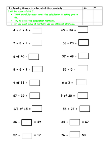 Assessment tool for mental arithmetic year 2 | Teaching Resources