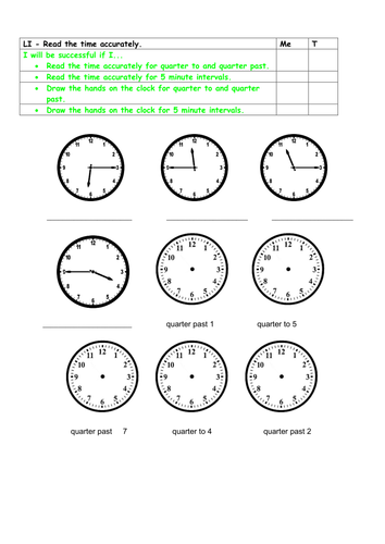 15 minute and 5 minute intervals clock times teaching resources