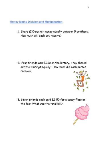 money maths division and multiplication word problems teaching resources
