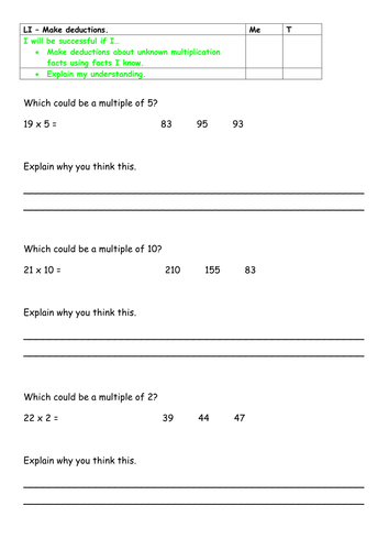 Year 2 greater depth standard - reasoning with multiplication