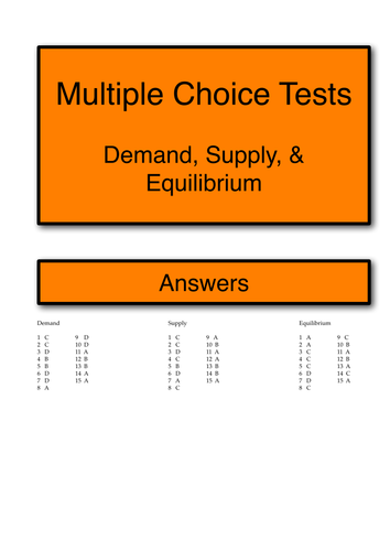 Multiple choice tests (Demand, Supply, & Equilibrium)