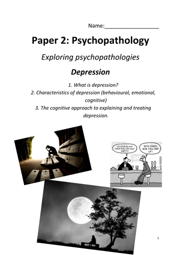 AQA Psychology 2015 specification psychopathology Depression booklet, workbook, revision resource