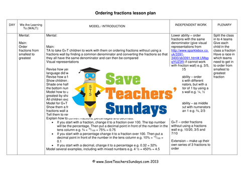 Ordering Fractions  KS2 Worksheets, Lesson Plans, PowerPoint and Plenary
