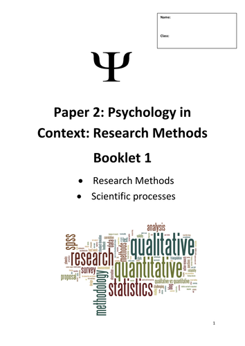 AQA Psychology 2015 specification research methods booklet 1: research methods and scientific proces