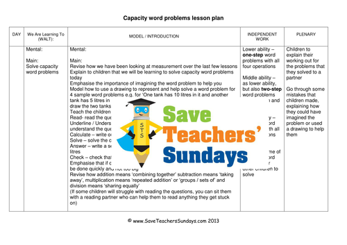 Capacity Word Problems KS2 Worksheets, Lesson Plans, PowerPoint, Model Worksheet and Answer Frame