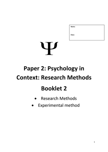 AQA psychology 2015 specification research methods booklet experimental design 