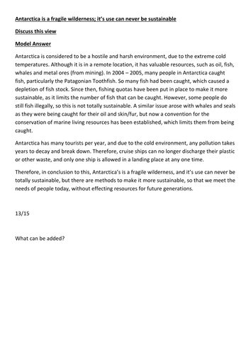 Antarctica 15 mark essay practice