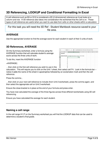 Advanced Spreadsheets: 3D Refs, IF AND, LOOKUP, PMT, RANK, Data Validation, Conditional Formatting