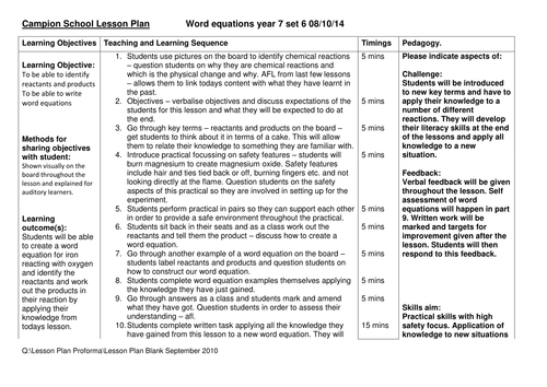 Word equations - reactants and products