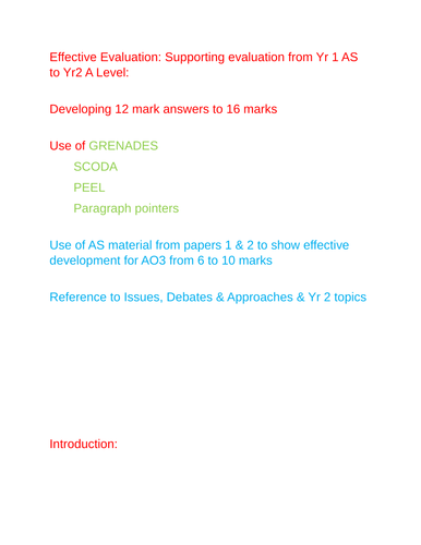 Developing effective evaluation for A Level Psychology: Year 1 to year 2