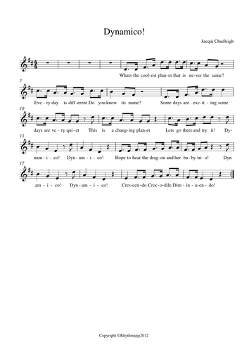 Summer 2 year 3 sheet music/ song pack (mp3): Dynamico! (Unit 6)