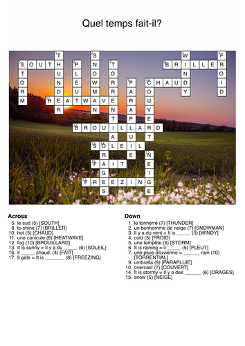 Weather crossword (French) - Quel temps fait-il?