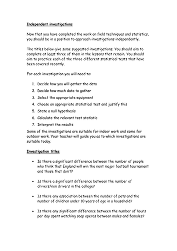 Independent statistical investigations