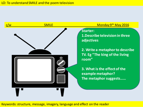 Year 7 poetry lesson on 'Television' by Roald Dahl