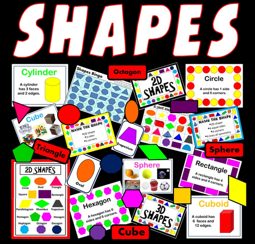 2D and 3D Shapes Geometric Maths Wall Laminated A3 Poster