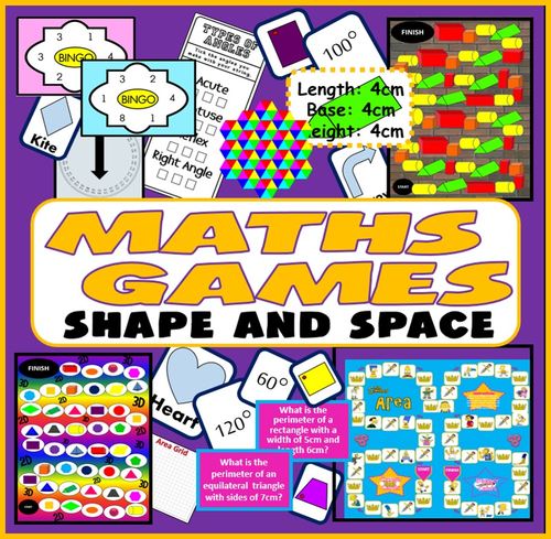 MATHS BOARD GAMES & ACTIVITIES  KS2-4 SHAPES ANGLES AREA