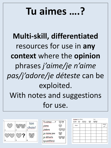 Ks2 3 French Tu Aimes Adaptable Activities With Differentiation Teaching Resources