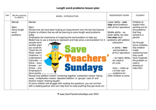 Length Word Problems KS2 Worksheets, Lesson Plans, PowerPoint, Model and Answer Frame