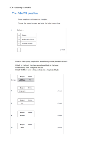 AQA GCSE  Listening and Reading exams guided lessons