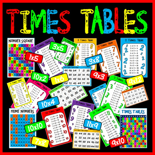 TIMES TABLES POSTERS x 18 A4 - MULTIPLICATION BINGO GAMES resources maths display  KEY STAGE 1- 4