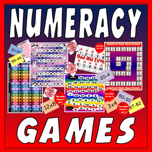 NUMERACY BOARD GAMES-  KS1 KS2 KS3 MATHS FRACTIONS NUMBERS TIMES DIVIDE MONEY ETC