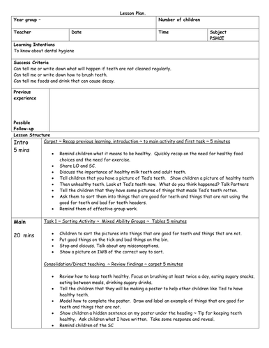 Dental Hygiene Observed Lesson KS1