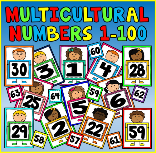 MULTICULTURAL NUMBER FLASHCARDS 1-100 A4 -MATHS EARLY YEARS  KS1 EYFS DISPLAY POSTERS