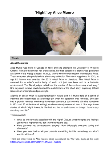 Night by Alice Munro - Notes, Questions and Tasks
