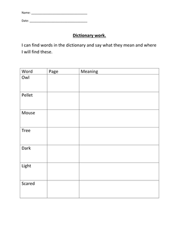 dictionary work teaching resources
