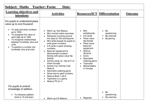 Maths Planning Autumn